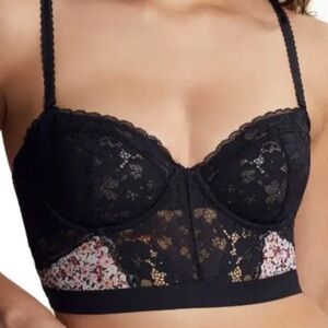 MOI Bustier Bra Large Black Lace Floral Lingerie Undergarment Dainty Sexy